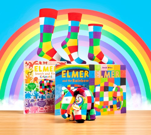 Rainbow socks, Elmer books and an Elmer toy